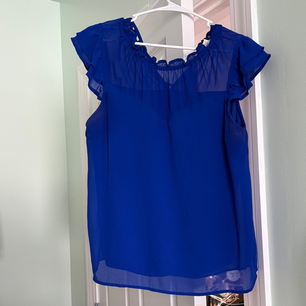 Monteau Cobalt Blue Ruffle Sleeve Blouse
